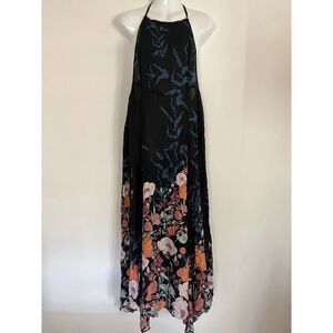 Intimately Free People Maxi Dress Black Floral Low Back Size Small NWT